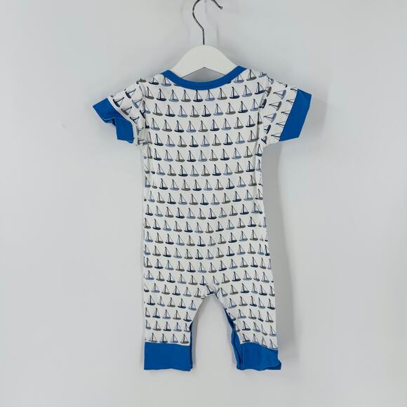 Feather Baby Sailboat Print Romper Blue White 9–12 Months 100% Pima Cotton - Picture 2 of 6